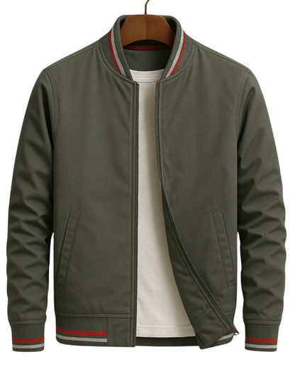 Striped Ribbed Collar Zip-Up Bomber Jacket For Men