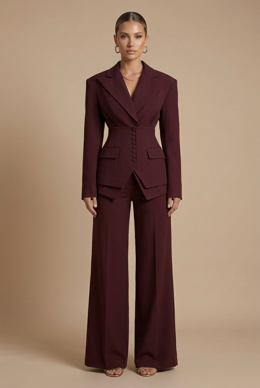 Corset Waist Buttoned Structured Layered Wide Leg Set