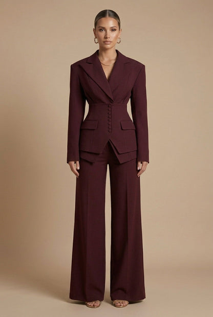 Corset Waist Buttoned Structured Layered Wide Leg Set