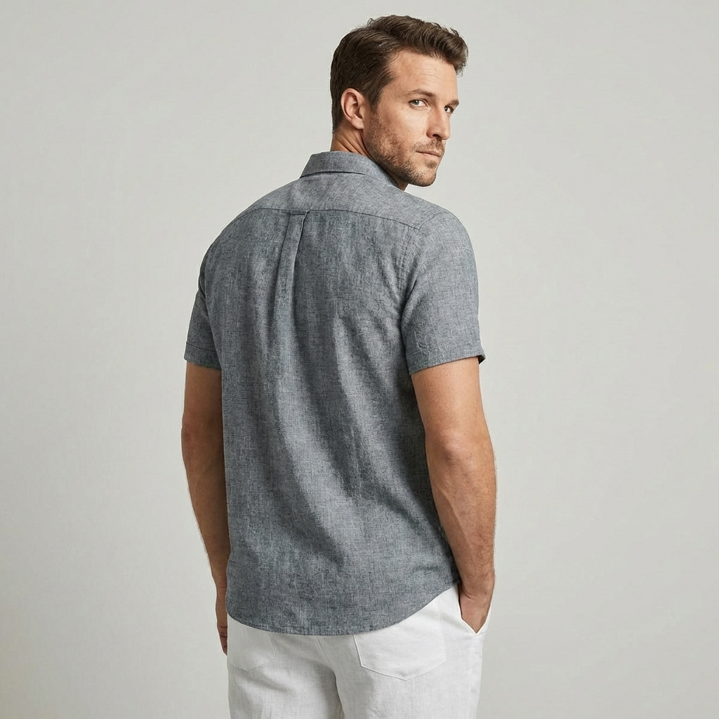 Textured Point Collar Short Sleeve Button Down Shirt