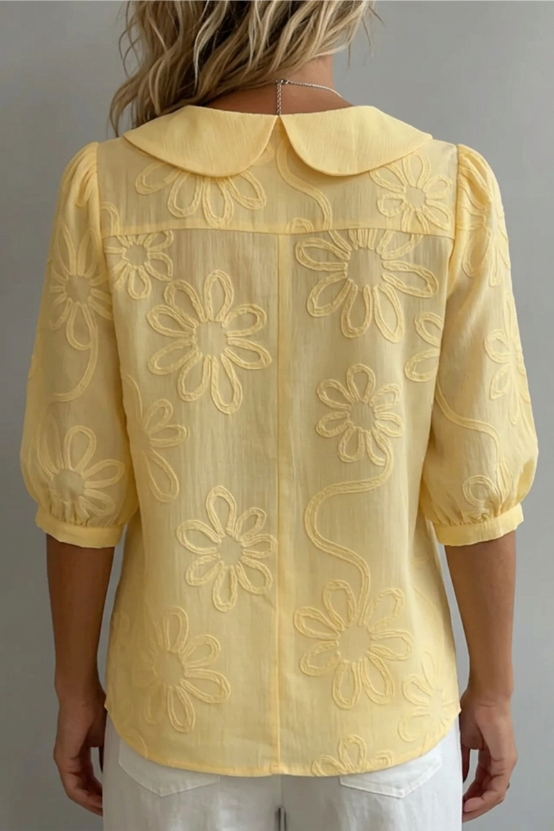 Button Front Short Puff Sleeve Blouse