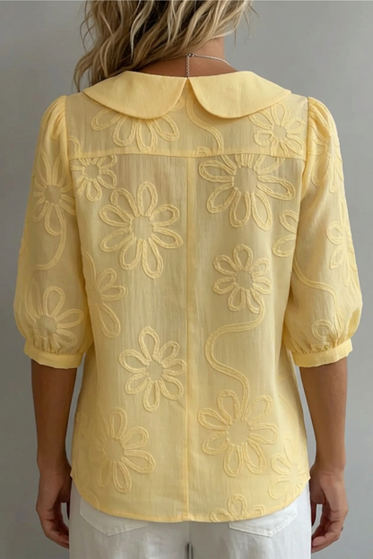 Button Front Short Puff Sleeve Blouse