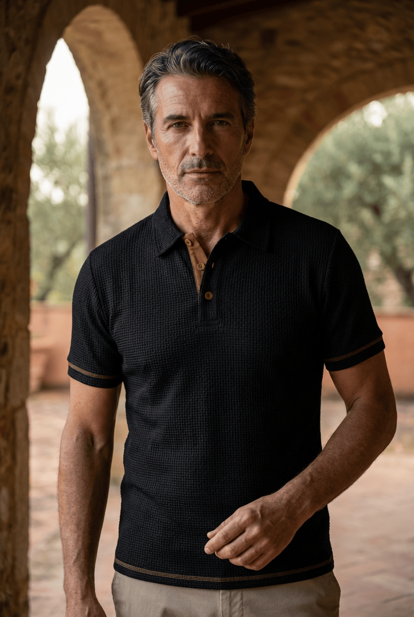 Men's Contrast Placket Short Sleeve Textured Polo Shirt