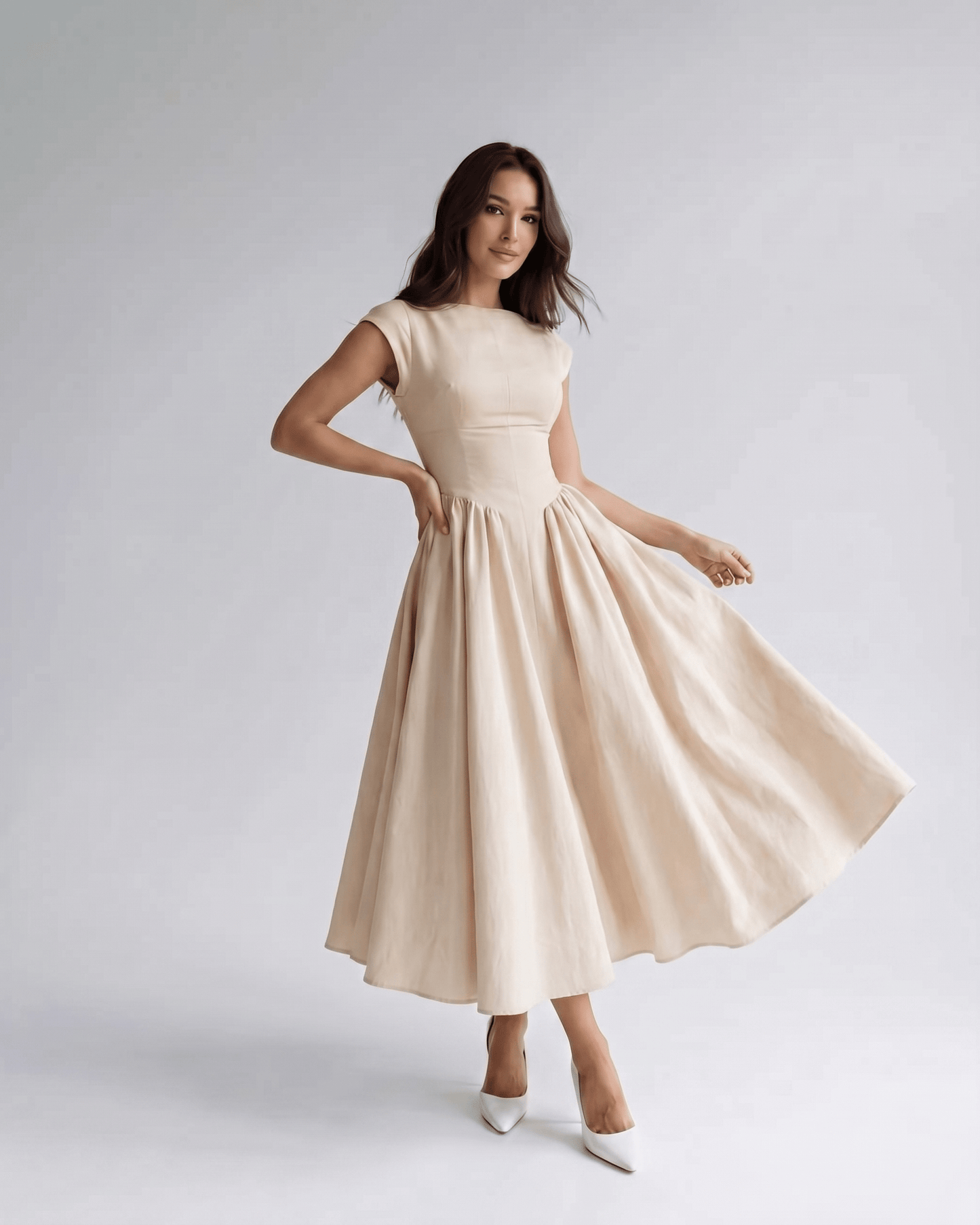 Sleeveless Flared Gathered A Line Dress