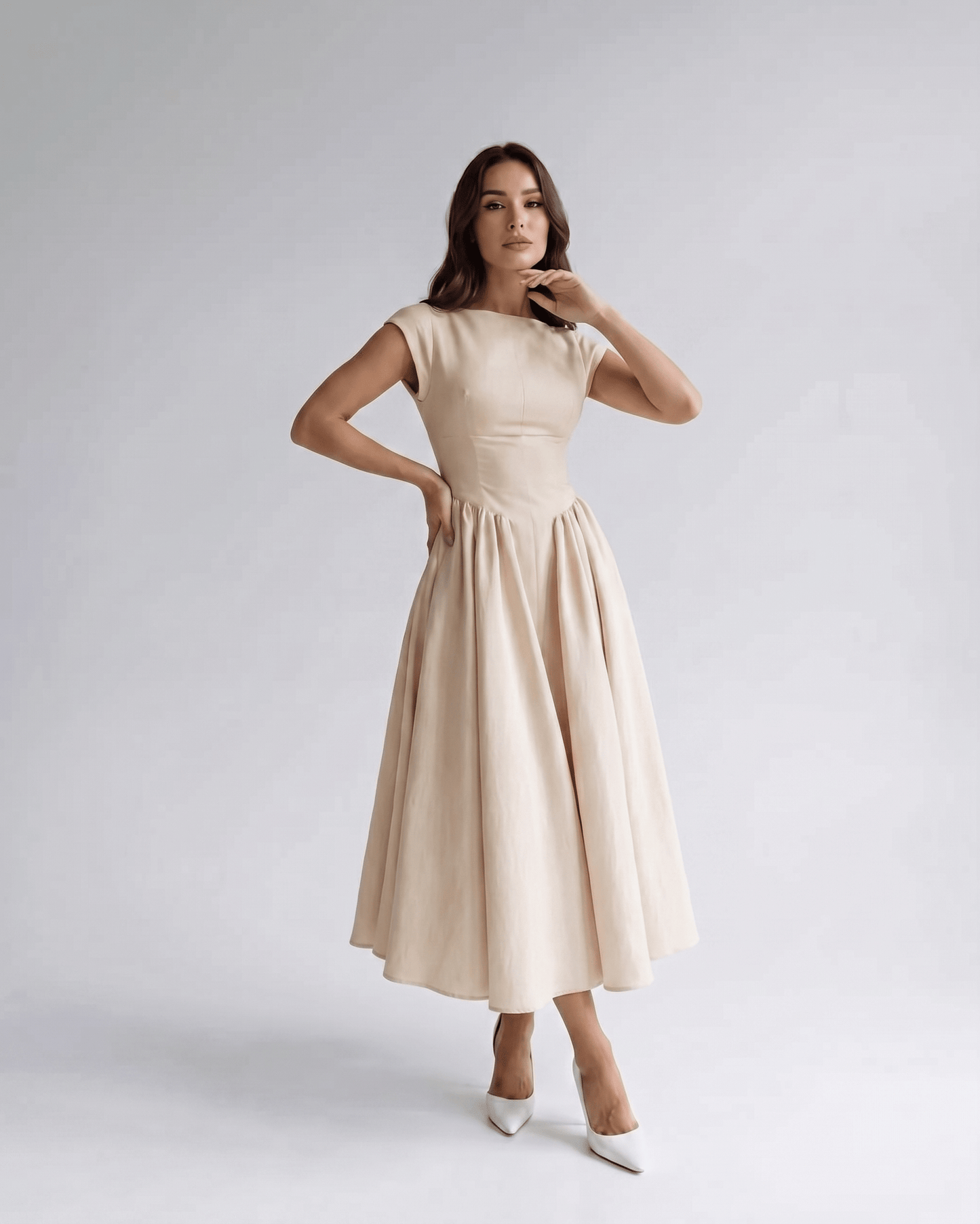 Sleeveless Flared Gathered A Line Dress