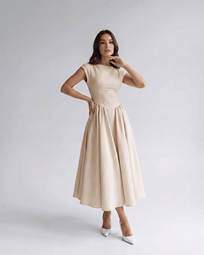 Sleeveless Flared Gathered A Line Dress