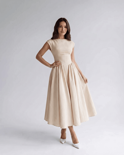 Sleeveless Flared Gathered A Line Dress