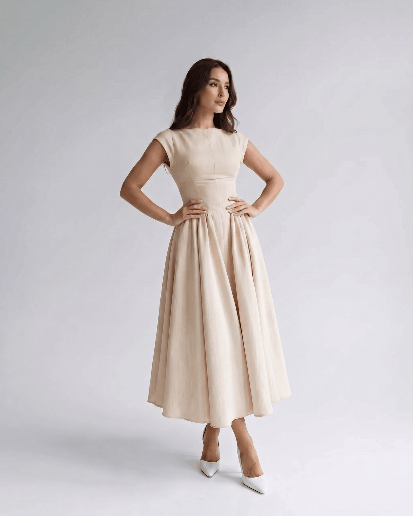 Sleeveless Flared Gathered A Line Dress