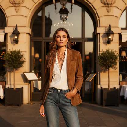 Notch Lapel Button-Down Leather Blazer