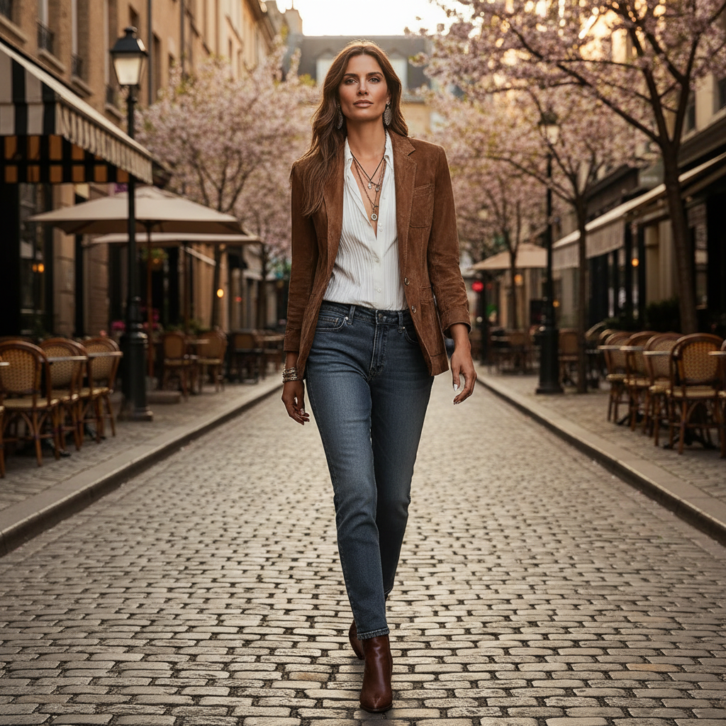 Notch Lapel Button-Down Leather Blazer