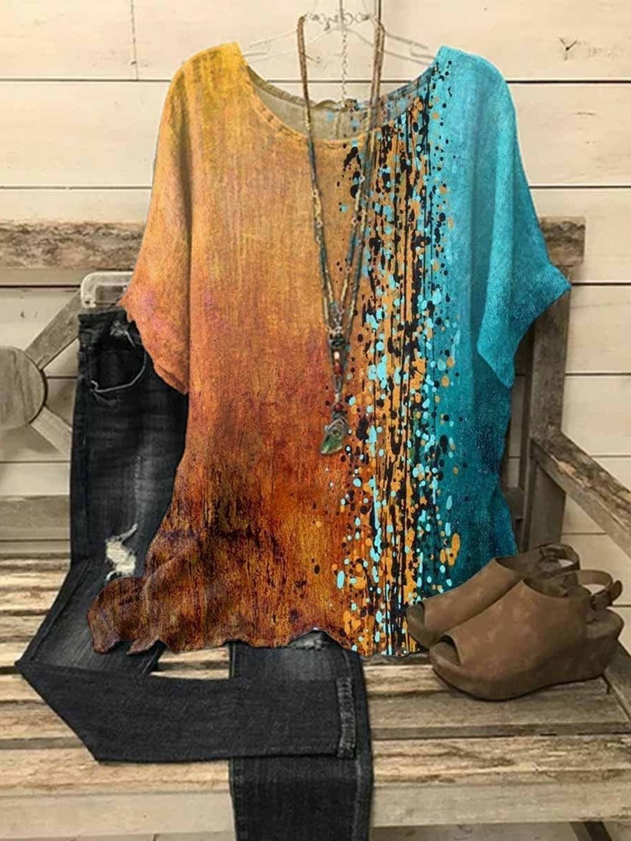 Patterned Loose Round Short Wide Top