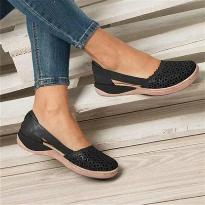 Perforated Round Toe Wedge Cutout Sandals