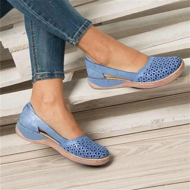 Perforated Round Toe Wedge Cutout Sandals
