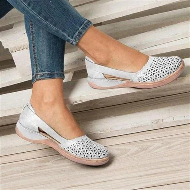 Perforated Round Toe Wedge Cutout Sandals