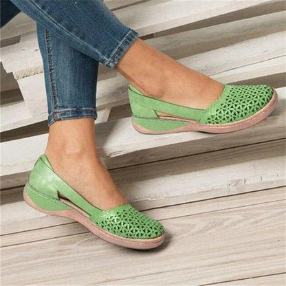 Perforated Round Toe Wedge Cutout Sandals