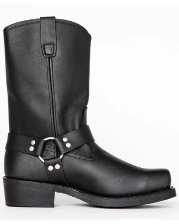 Harnessed Ringed Riveted Stitched Squared Heeled Boots