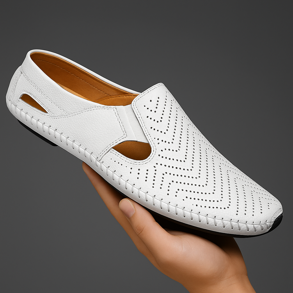 Perforated Stitched Cutout Textured Flat Closed Sandals
