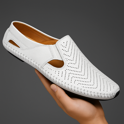 Perforated Stitched Cutout Textured Flat Closed Sandals