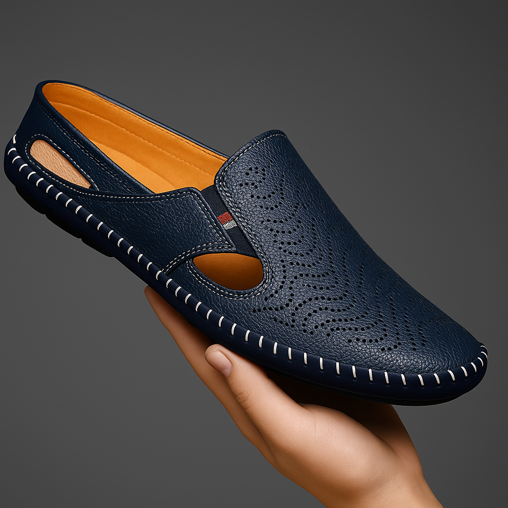 Perforated Stitched Cutout Textured Flat Closed Sandals