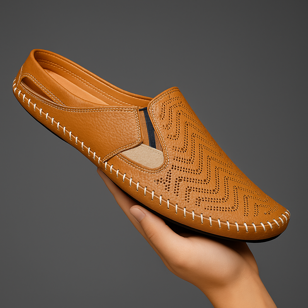 Perforated Stitched Cutout Textured Flat Closed Sandals