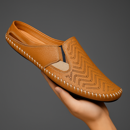 Perforated Stitched Cutout Textured Flat Closed Sandals