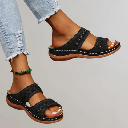 Cutout Stitched Open Backless Platform Sandals