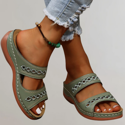 Cutout Stitched Open Backless Platform Sandals