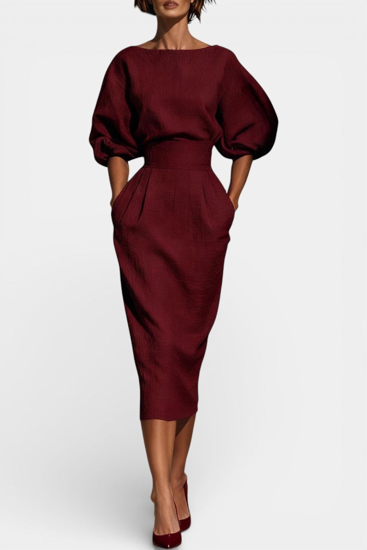 Tapered Hem Lantern Sleeve Sheath Dress