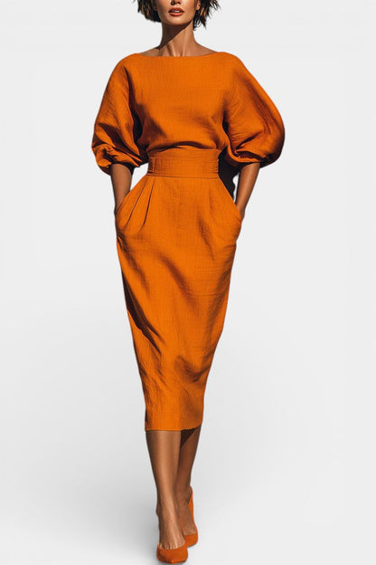Tapered Hem Lantern Sleeve Sheath Dress