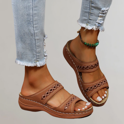 Cutout Stitched Open Backless Platform Sandals