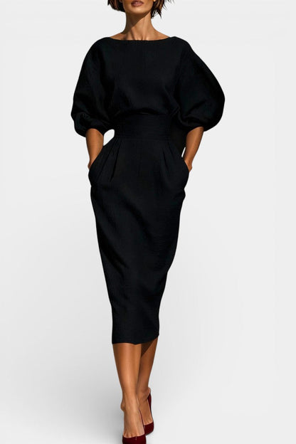 Tapered Hem Lantern Sleeve Sheath Dress