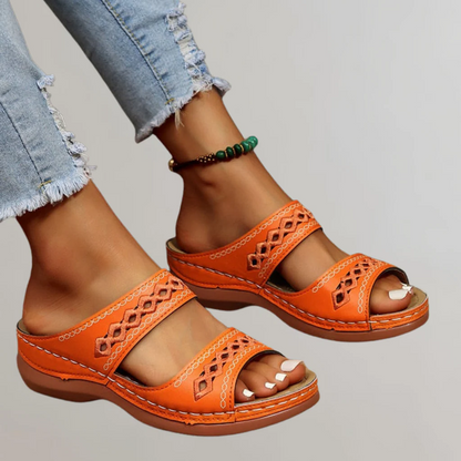 Cutout Stitched Open Backless Platform Sandals