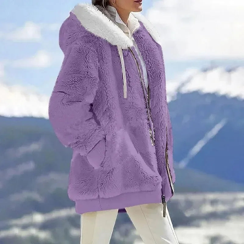 Women's Hooded Full Zip Color Block Winter Jacket