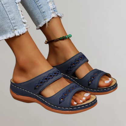 Cutout Stitched Open Backless Platform Sandals