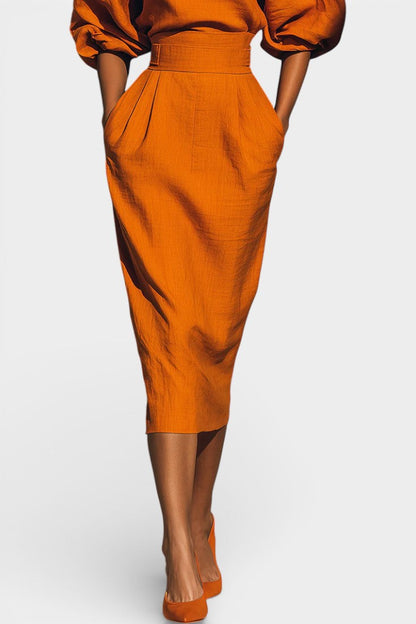 Tapered Hem Lantern Sleeve Sheath Dress