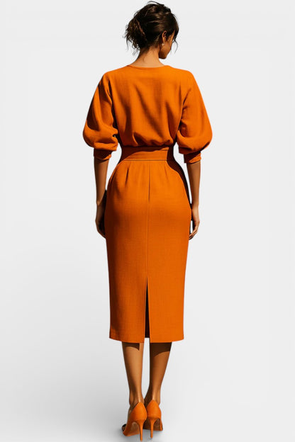 Tapered Hem Lantern Sleeve Sheath Dress