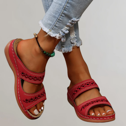Cutout Stitched Open Backless Platform Sandals