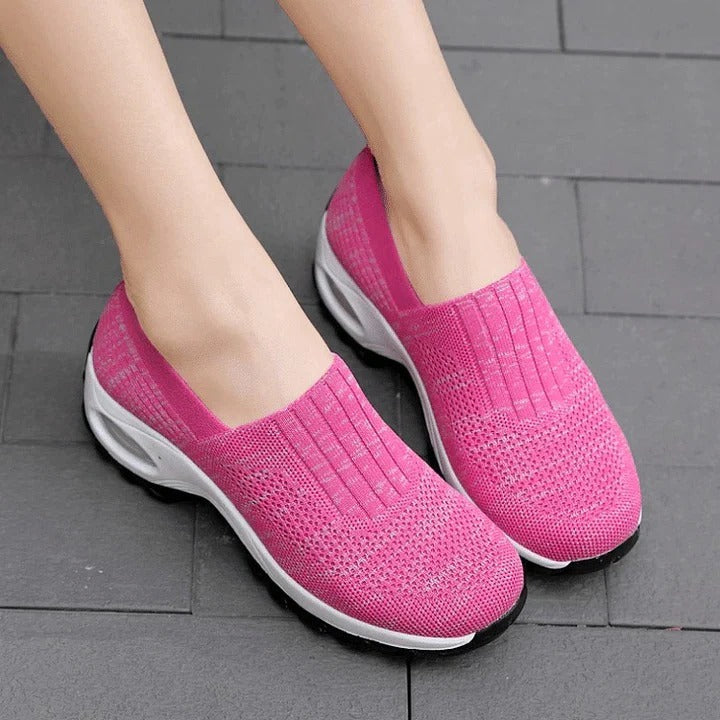 Ribbed Perforated Round Thick Slip On Shoes