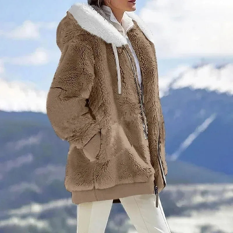 Women's Hooded Full Zip Color Block Winter Jacket