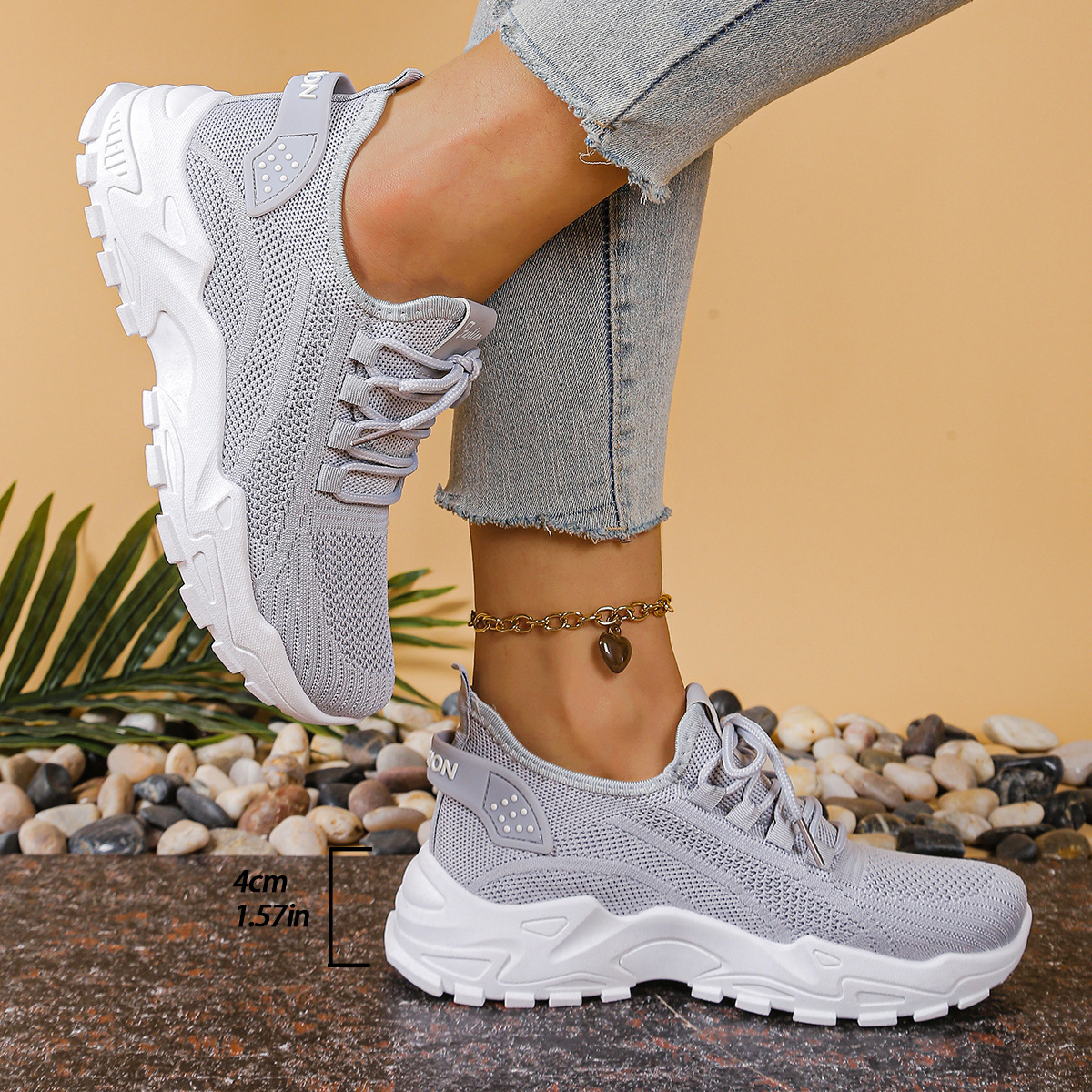 Round Toe Chunky Sole Knit Sneakers