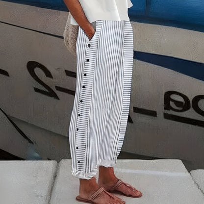 Side Pocket Striped Buttoned Trousers