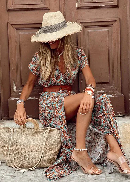 Short Sleeve Maxi Dress With Matching Belt