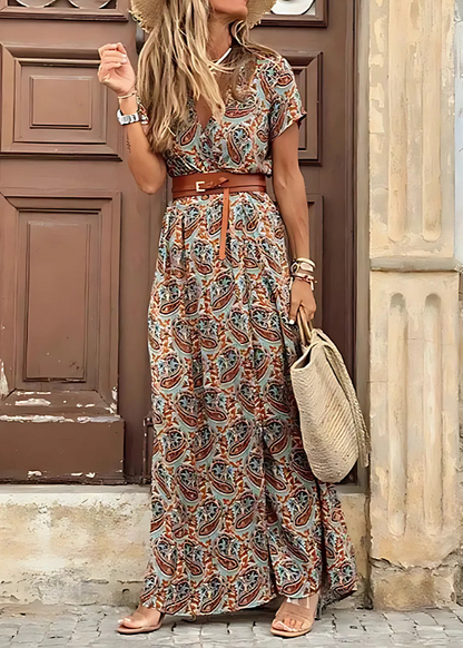 Short Sleeve Maxi Dress With Matching Belt