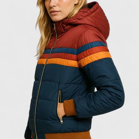 Women's Striped Padded Puffer Jacket with Hood