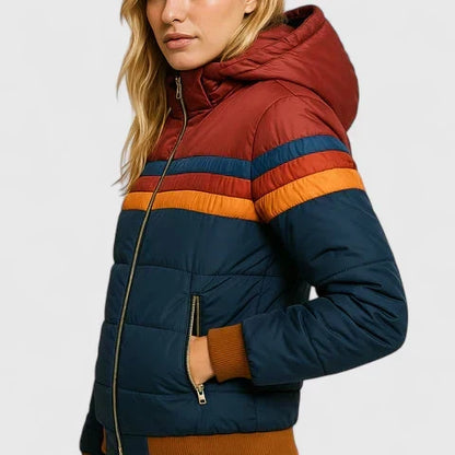 Women's Striped Padded Puffer Jacket with Hood
