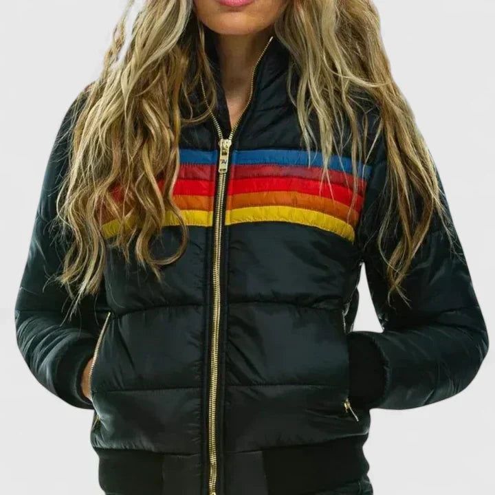 Women's Striped Padded Puffer Jacket with Hood