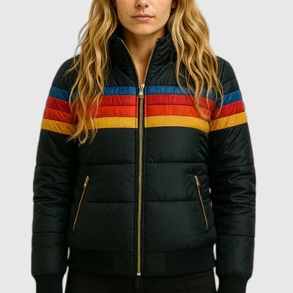 Women's Striped Padded Puffer Jacket with Hood