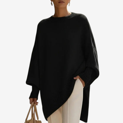 Women's Crew Neck Batwing Sleeve Oversized Asymmetric Hem Sweater