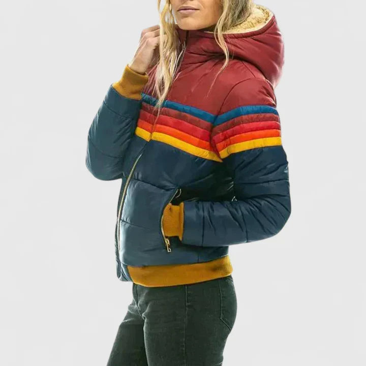 Women's Striped Padded Puffer Jacket with Hood