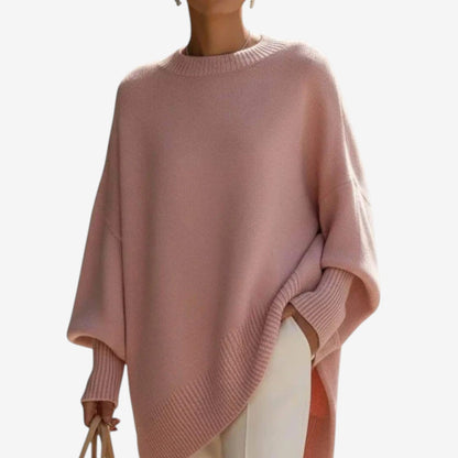 Women's Crew Neck Batwing Sleeve Oversized Asymmetric Hem Sweater